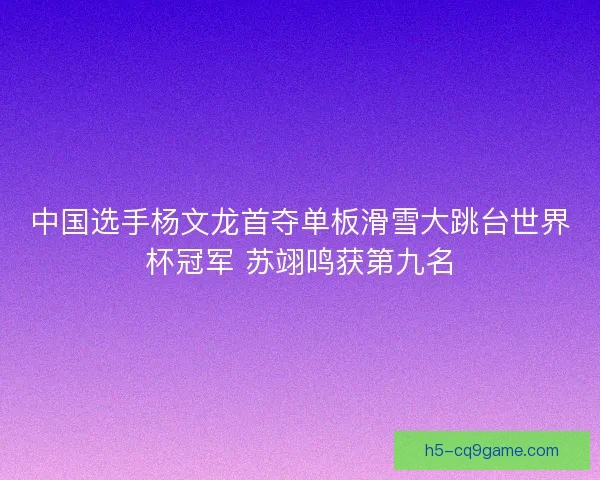 中国选手杨文龙首夺单板滑雪大跳台世界杯冠军 苏翊鸣获第九名
